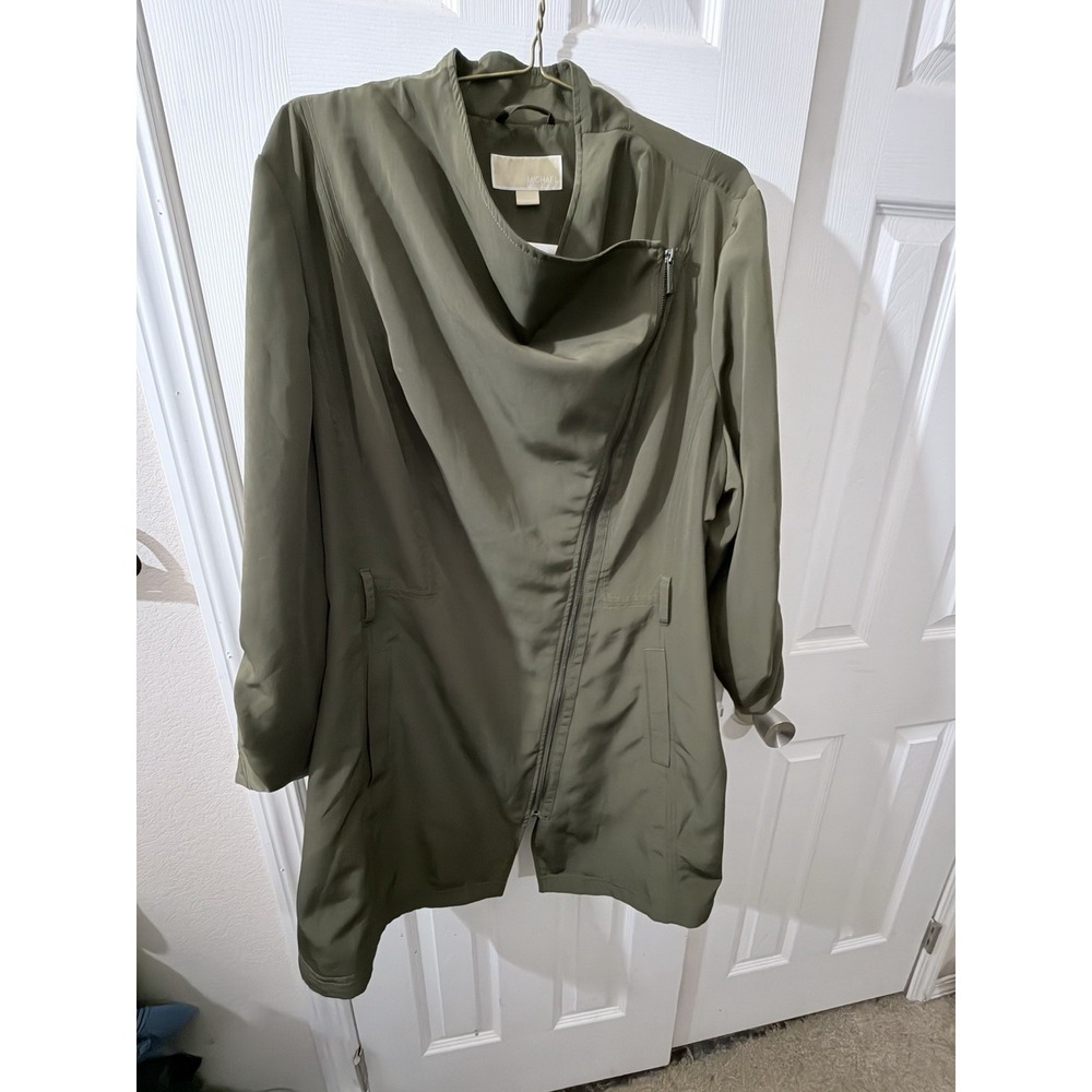 MICHAEL KORS Plus Size 2X SAFARI GREEN LIGHTWEIGHT ANORAK RAIN JACKET No Belt